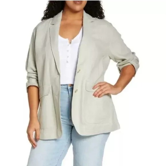 NWT Madewell Women's Breezewoven Larsen Linen Blazer in Pale Sage Gray Green XXL - Picture 1 of 7
